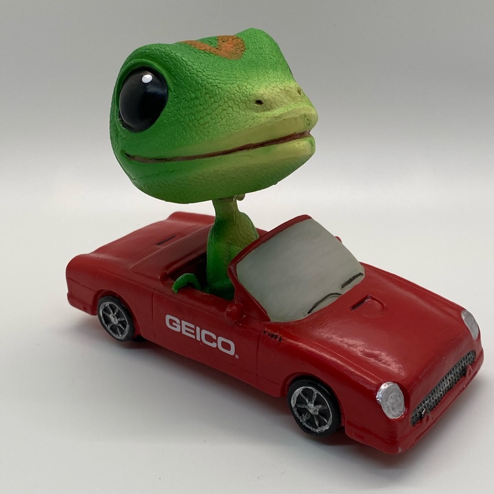 GEICO Gecko in Red Car Bobblehead, Warren Buffett